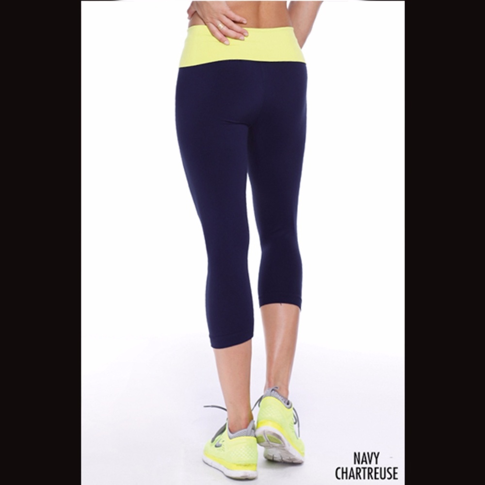 Yellow and Navy Capri Flex Fit Yoga Pants